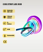 12V COB Şerit Led RGB  - Kumandalı - Metrede 360 Led - 5 Metre - 1