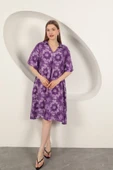 Viskon Desenli Elbise-Mor thumbnail 1