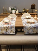 Jakarlı Dokuma Dekoratif Runner 45x140 Cm Mavi Çiçekli thumbnail 4