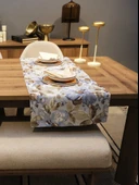 Jakarlı Dokuma Dekoratif Runner 45x140 Cm Mavi Çiçekli thumbnail 5