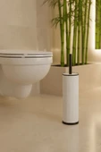 Vintage Beyaz WC Tuvalet Fırçası – Metal Kapalı Hazneli Stand, (8,5 x 36 cm) Ergonomik Sap, Hijyenik thumbnail 5