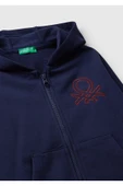 Erkek Çocuk Lacivert Önü Logo Baskılı Fermuarlı Kapüşonlu Sweatshirt - 3