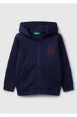 Erkek Çocuk Lacivert Önü Logo Baskılı Fermuarlı Kapüşonlu Sweatshirt - 1