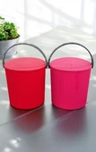 Rainbow 2’li Pembe-Kırmızı Büyük Boy 13 Litre Yuvarlak Kova Piknik Sepeti Meyve Kovası - 2