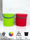 Rainbow 2’li Yeşil-Kırmızı Büyük Boy 13 Litre Yuvarlak Kova Piknik Sepeti Meyve Kovası - 1