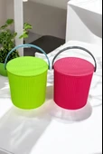 Rainbow 2’li Yeşil-Pembe  Büyük Boy 13 Litre Yuvarlak Kova Piknik Sepeti Meyve Kovası - 4