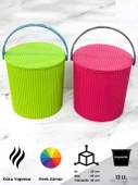 Rainbow 2’li Yeşil-Pembe  Büyük Boy 13 Litre Yuvarlak Kova Piknik Sepeti Meyve Kovası - 1