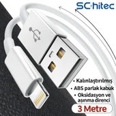 ScHitec 3A 60W UsbA to Lightning Hızlı Data ve Şarj Kablosu 3 Metre Beyaz - ScHitecSX23 thumbnail 3