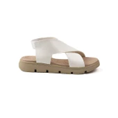 Kadın Beyaz Şık Ortopedik Rahat Sandalet - Günlük, Kaymaz Taban, Yazlık Konforlu thumbnail 2