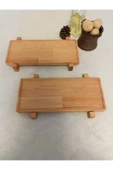 HOMEASY 2'li Set Doğal Ahşap Ayaklı Servis Tahtası Sunum Tabağı Dekoratif Naturel Hediyelik thumbnail 2