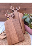 BEF CRAFT Geyik 2 Li Kesme Sunum Servis Tahtası Ceviz Ağacı Ahşap Sunum Kesme Tahtası Geyik Desenli thumbnail 1
