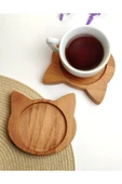 inwood Ahşap Kedi Model Kahve Ve Çay Tabağı 6'lı - 1