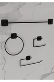 Egem Home Siyah Kare Uzun Havluluk Halka Havluluk Rulo Havluluk ve Tuvalet Kağıtlık Seti 4'lü Banyo Seti thumbnail 2