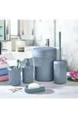 Egem Home Gri 5 Parça Banyo Seti Çöp Kovası Klozet Fırçası Sıvı Sabunluk Diş Fırçalık ve Katı Sabunluk Seti - 1