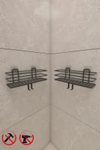KapKacakAl Güçlü Yapışkanlı Metal Kancalı Siyah Banyo Rafı 2 adet thumbnail 2