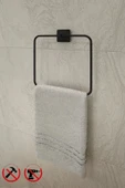 Egem Home Siyah Yapışkanlı Kare Havluluk ve Fön Askısı Seti 4'lü Banyo Seti - 5