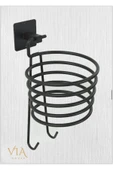 Egem Home Yapışkanlı Vidalı Siyah Fön Makinası Askısı Saç Kurutma makinesi Tutacağı Fön Makinesi Askı Aparatı thumbnail 2