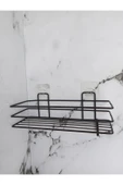 Egem Home Yapışkanlı Kancalı 2 Adet Banyo Rafı Mat Siyah Banyo Duş Rafı thumbnail 5