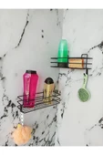 Egem Home Yapışkanlı Kancalı 2 Adet Banyo Rafı Mat Siyah Banyo Duş Rafı thumbnail 1