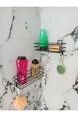 Egem Home Yapışkanlı Kancalı 2 Adet Banyo Rafı Mat Siyah Banyo Duş Rafı thumbnail 1