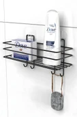 Egem Home Siyah Yapışkanlı Kancalı Banyo ve Mutfak Rafı Çok Amaçlı Tekli Raf - 1