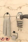 Egem Home Yapışkanlı Siyah Kare Havlu Askısı Fön Askısı ve Kare Tuvalet Kağıtlık Banyo Aksesuar Seti - 1