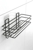 Egem Home Siyah Yapışkanlı Kancalı Banyo ve Mutfak Rafı Çok Amaçlı Tekli Raf - 3