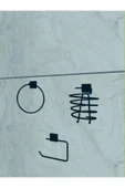 Egem Home Siyah Yapışkanlı Tuvalet Kağıtlık Halka Havluluk Askısı ve Fön Makinesi Askısı Seti Banyo Seti - 1