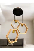 RMD SHOP RİO Ahşap Sarkıt Avize Altıgen 3'Lü Avize - 2