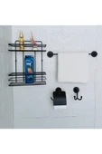 Egem Home Yapışkanlı Banyo Aksesuar Seti 2 Katlı Banyo Rafı,uzun Havluluk,tuvalet Kağıtlığı, Bornozluk thumbnail 1