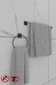 Egem Home Yapışkanlı Kare Uzun Havlu ve Kare Halka Havluluk Banyo Aksesuar Seti - 1