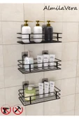 VİKİHOUSE Güçlü Yapışkanlı Kancalı 3 Adet 3 Katlı Banyo Mutfak Düzenleyici Rafı Mat Siyah thumbnail 1