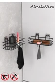 KapKacakAl Siyah Güçlü Yapışkanlı Kancalı Banyo Rafı 2 Adet. thumbnail 1