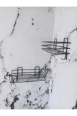 Egem Home Yapışkanlı Kancalı 2 Adet Banyo Rafı Mat Siyah Banyo Duş Rafı thumbnail 4