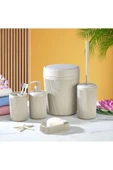 Egem Home Krem 5 Parça Banyo Seti Çöp Kovası Klozet Fırçası Sıvı Sabunluk Diş Fırçalık ve Katı Sabunluk Seti - 1