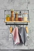 Egem Home Retro Kancalı Metal Duvar Rafı Askılı Ev Mutfak Duvar Rafı Banyo ve Mutfak Düzenleyici thumbnail 1