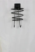 Egem Home Siyah Kare Yapışkanlı Fön Makinesi Askısı Saç Kurutma Makinesi Tutacağı Havlu Askılı thumbnail 2