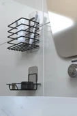Egem Home Siyah Paslanmaz Metal Banyo Duvar Organizeri - Yapışkanlı Diş Fırçalık ve Sabunluk Seti thumbnail 3