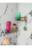 Egem Home Yapışkanlı Kancalı 2 Adet Banyo Rafı Mat Siyah Banyo Duş Rafı thumbnail 2