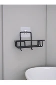 Egem Home Yapışkanlı Kancalı Katı Sabunluk ve Bulaşık Süngerlik Düzenleyici Raf Siyah thumbnail 1
