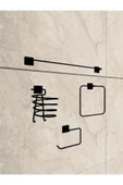 Egem Home Siyah Yapışkanlı Kare Havluluk ve Fön Askısı Seti 4'lü Banyo Seti - 1