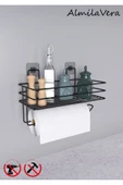 KapKacakAl Yapışkanlı Raflı Kağıt Rulo Havluluk Peçetelik Siyah Banyo Mutfak Düzenleyici Raf thumbnail 1