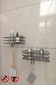 KapKacakAl Güçlü Yapışkanlı Metal Kancalı Siyah Banyo Rafı 2 adet thumbnail 1