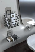 Egem Home Siyah Paslanmaz Metal Banyo Duvar Organizeri - Yapışkanlı Diş Fırçalık ve Sabunluk Seti thumbnail 1