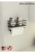 Egem Home Yapışkanlı Raflı Kağıt Rulo Havluluk Peçetelik Siyah Banyo Mutfak Düzenleyici Raf thumbnail 1