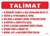 İş Güveliği Talimatları Levhası 25x35 KOD:1418 - 1