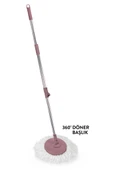 F139 Balerina Otomatik Sıkma Temizlik Seti, Döner Başlıklı Mikrofiber Temizlik Mop Seti Pembe thumbnail 3