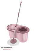 F139 Balerina Otomatik Sıkma Temizlik Seti, Döner Başlıklı Mikrofiber Temizlik Mop Seti Pembe thumbnail 4