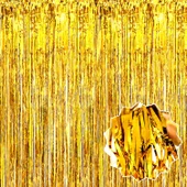 Ekstra Metalize Parlak Saçaklı Arka Fon Perde Gold thumbnail 3