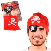 Korsan Bandana, Göz Maskesi ve Küpe 3'lü Kostüm Seti - 1